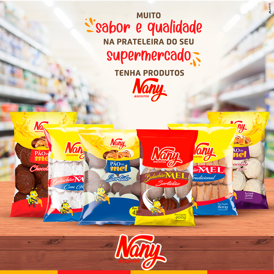 Produtos  Nany Biscoitos - Bolachão de Mel Tradicional e Glacê e Pão de  Mel de Chocolate Branco e Preto